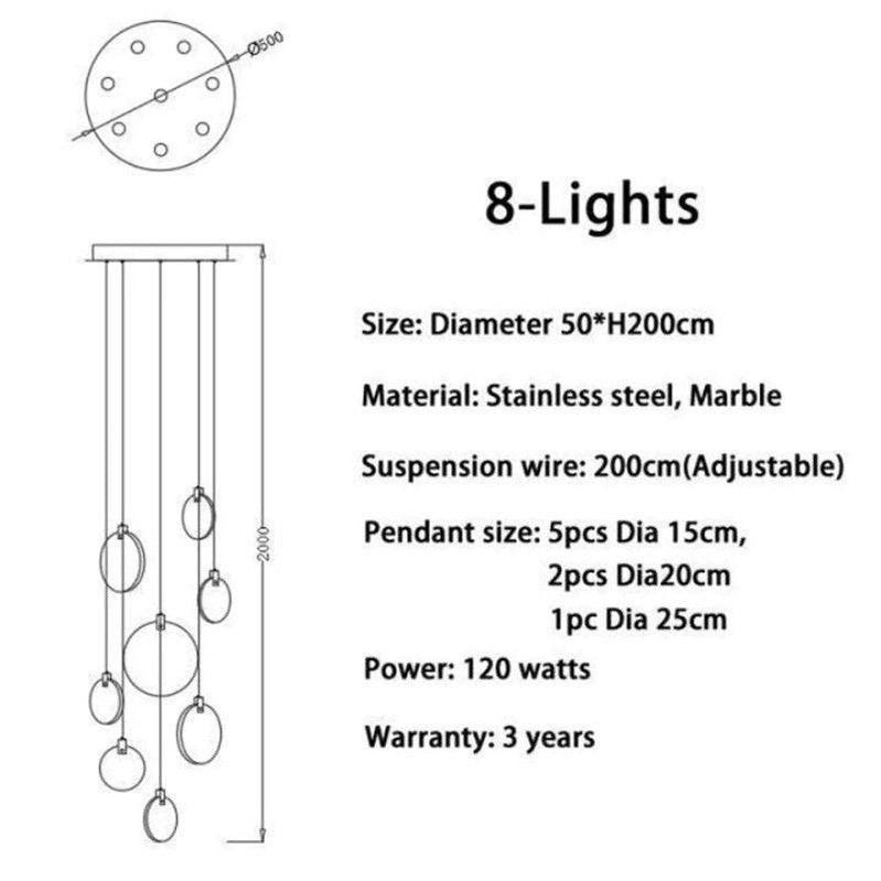 Alabaster Staircase Chandelier Modern Multi-Light Pendant with Adjustable Height
