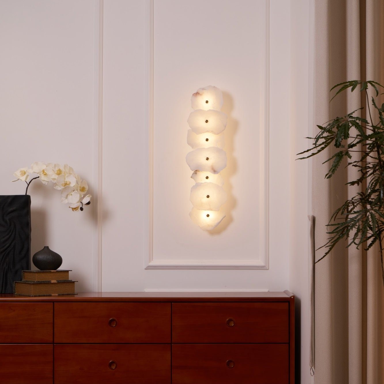 Alabaster Wall Lamp Art Deco with Stacked Flower Panels and Warm LED Light