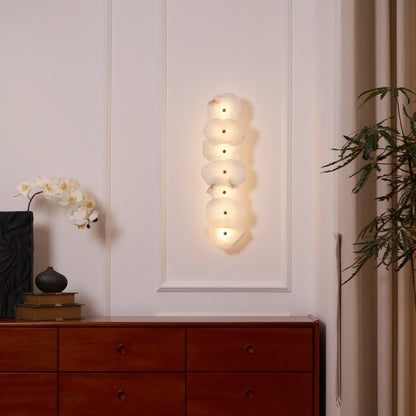 Alabaster Wall Lamp Art Deco with Stacked Flower Panels and Warm LED Light