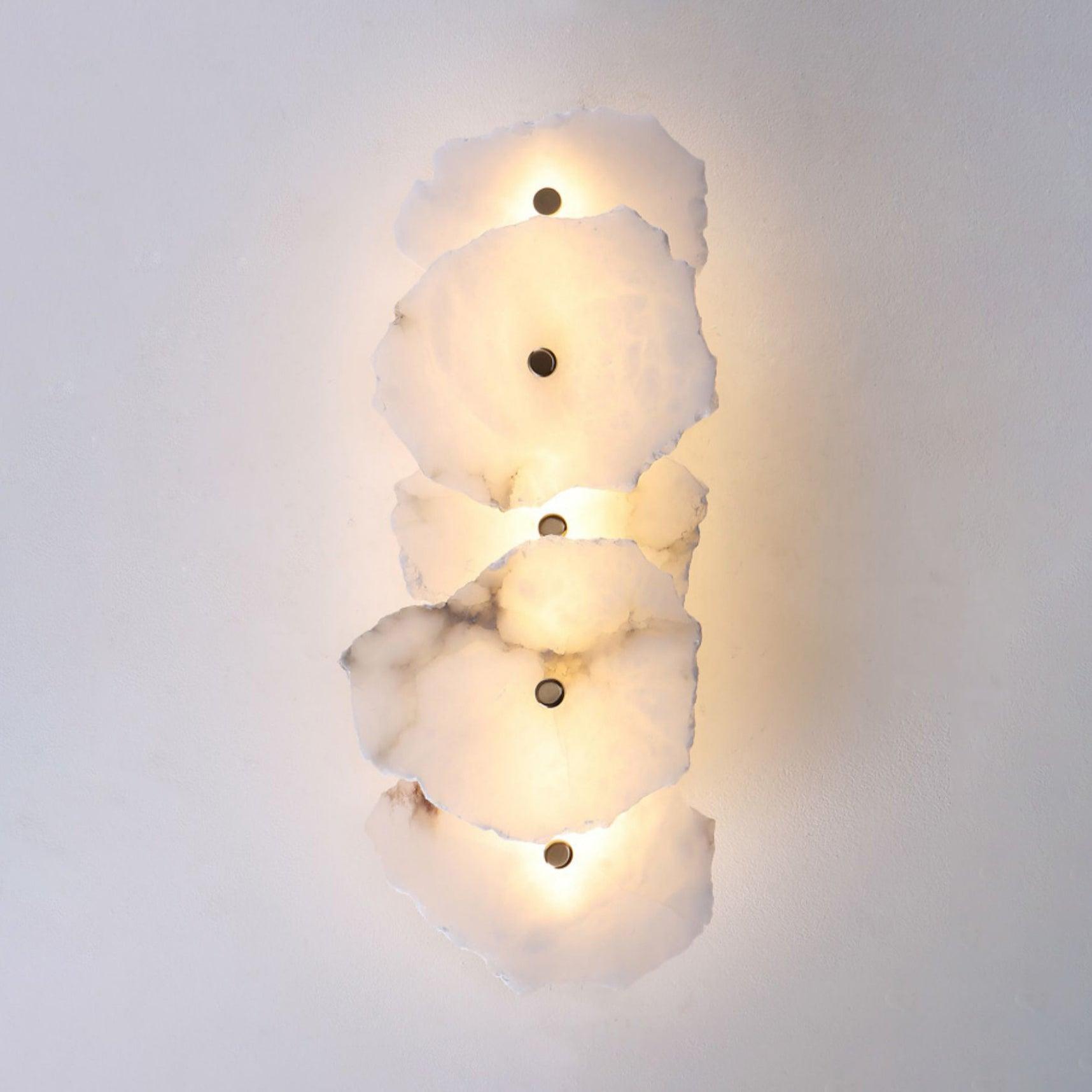 Alabaster Wall Lamp Art Deco with Stacked Flower Panels and Warm LED Light