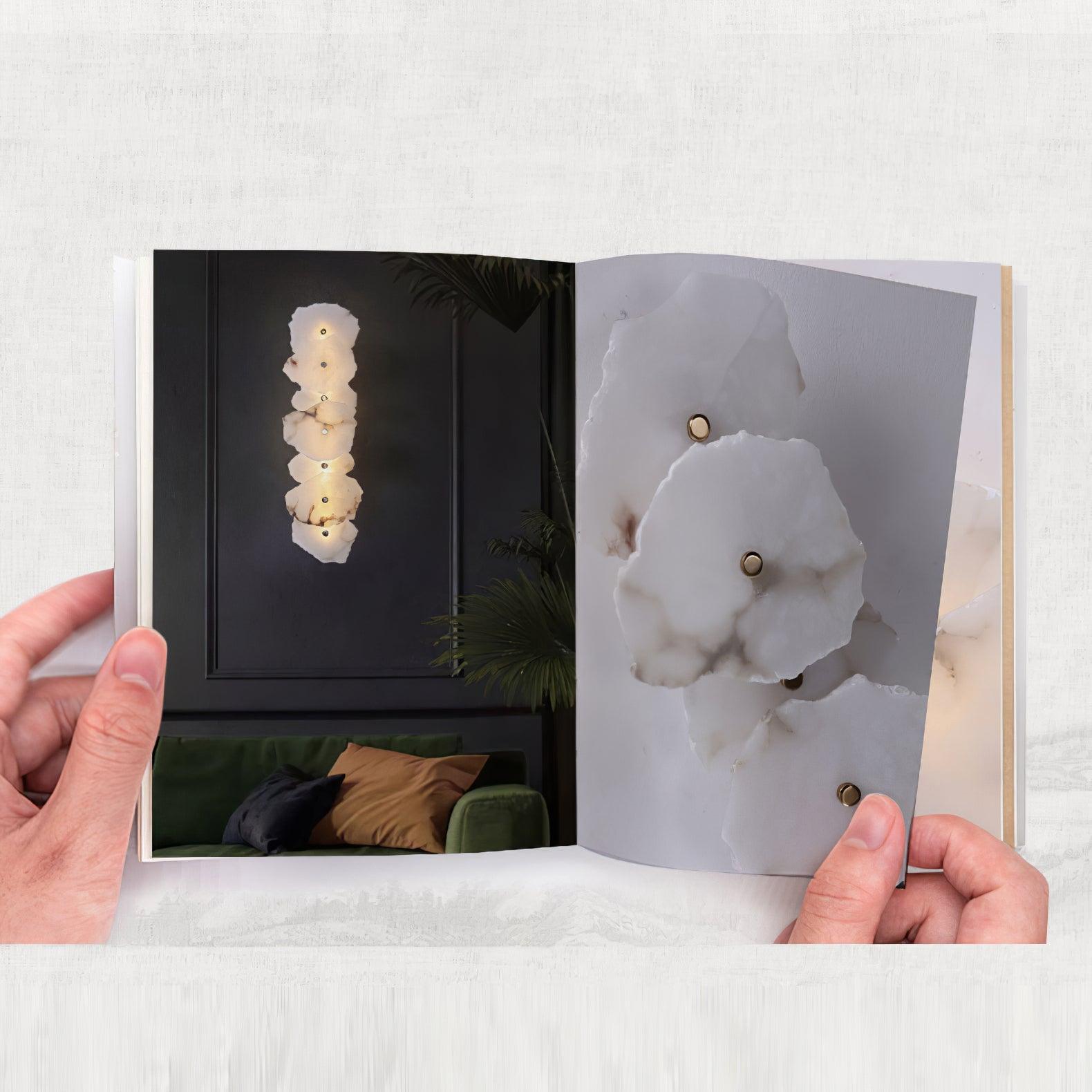Alabaster Wall Lamp Art Deco with Stacked Flower Panels and Warm LED Light