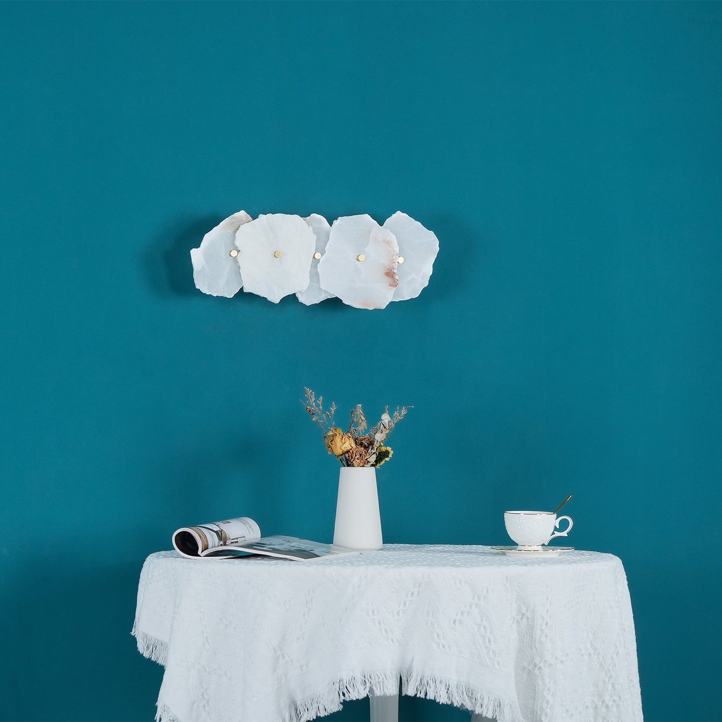 Alabaster Wall Lamp Art Deco with Stacked Flower Panels and Warm LED Light