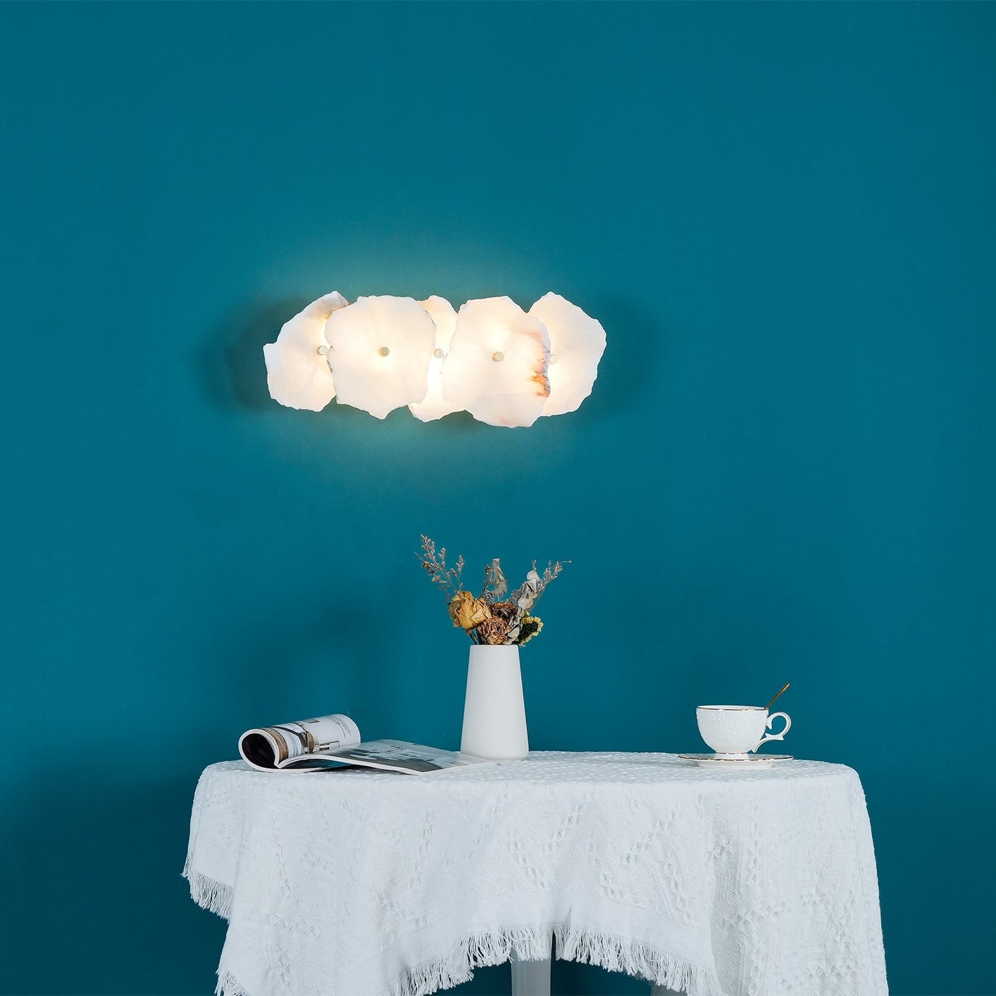 Alabaster Wall Lamp Art Deco with Stacked Flower Panels and Warm LED Light
