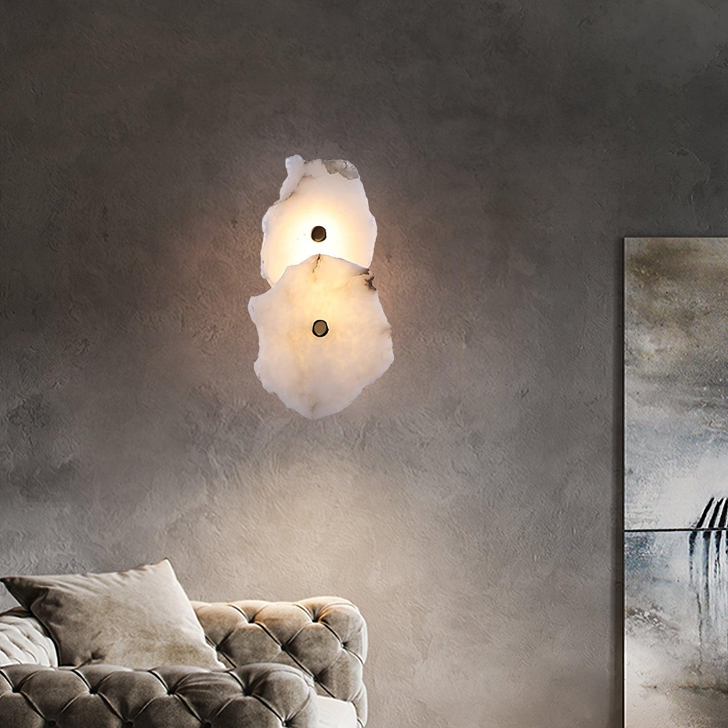 Alabaster Wall Lamp Art Deco with Stacked Flower Panels and Warm LED Light