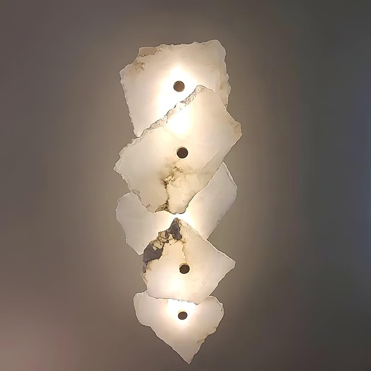 Alabaster Wall Lamp Art Deco with Stacked Flower Panels and Warm LED Light
