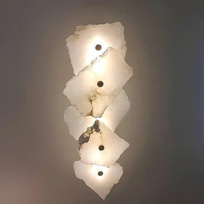 Alabaster Wall Lamp Art Deco with Stacked Flower Panels and Warm LED Light