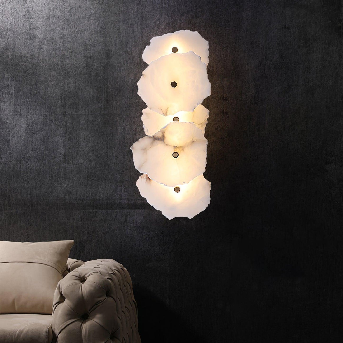 Alabaster Wall Lamp Art Deco with Stacked Flower Panels and Warm LED Light