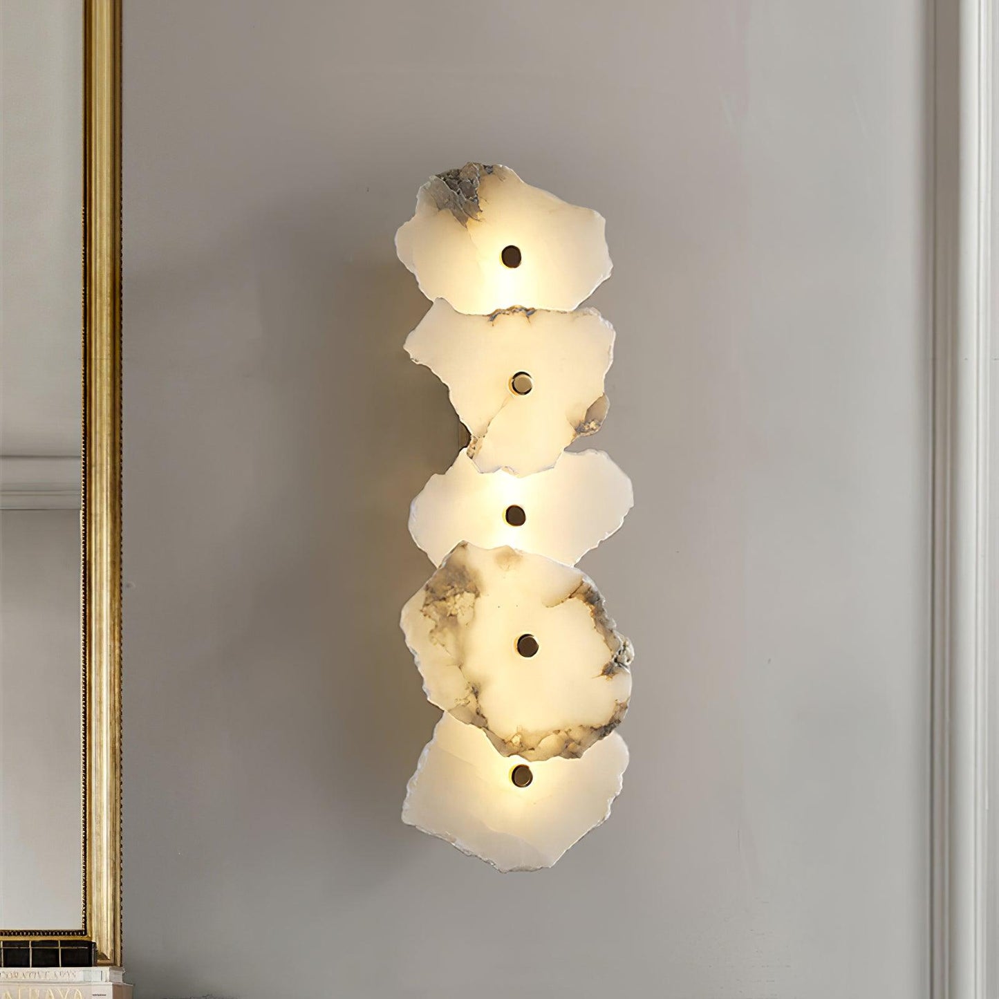 Alabaster Wall Lamp Art Deco with Stacked Flower Panels and Warm LED Light