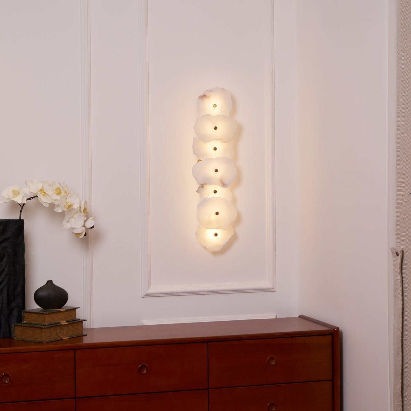 Alabaster Wall Lamp Art Deco with Stacked Flower Panels and Warm LED Light