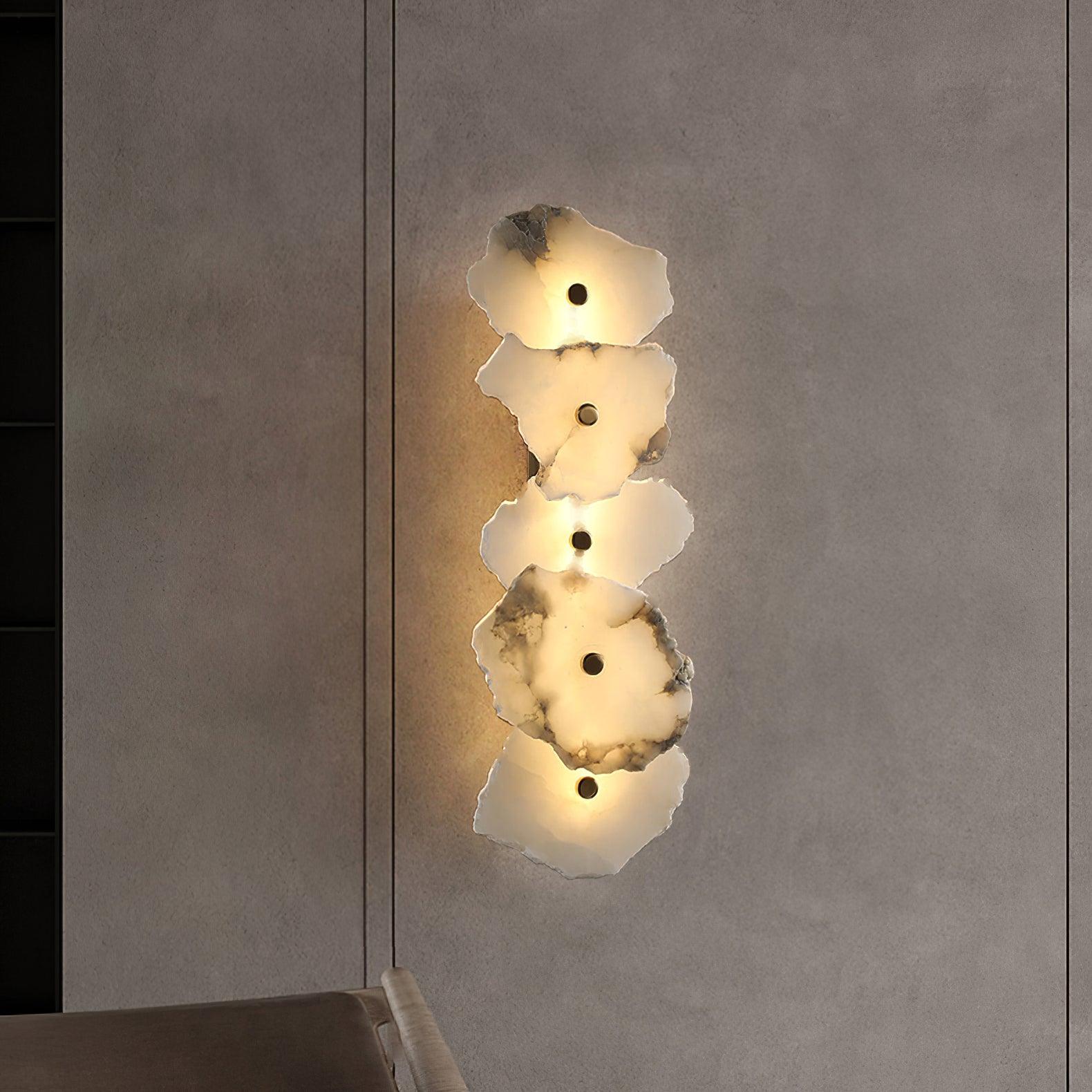 Alabaster Wall Lamp Art Deco with Stacked Flower Panels and Warm LED Light