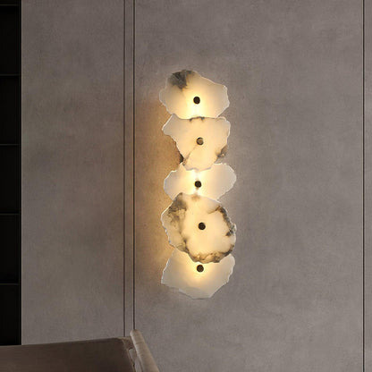 Alabaster Wall Lamp Art Deco with Stacked Flower Panels and Warm LED Light