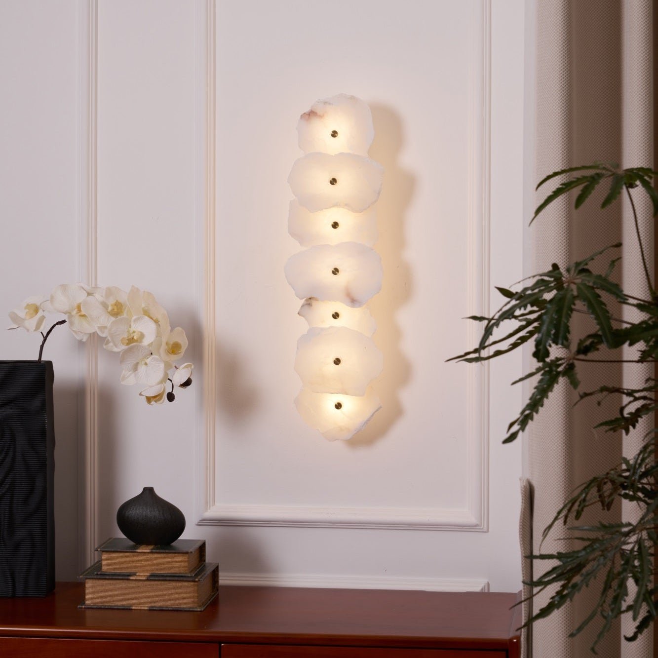 Alabaster Wall Lamp Art Deco with Stacked Flower Panels and Warm LED Light