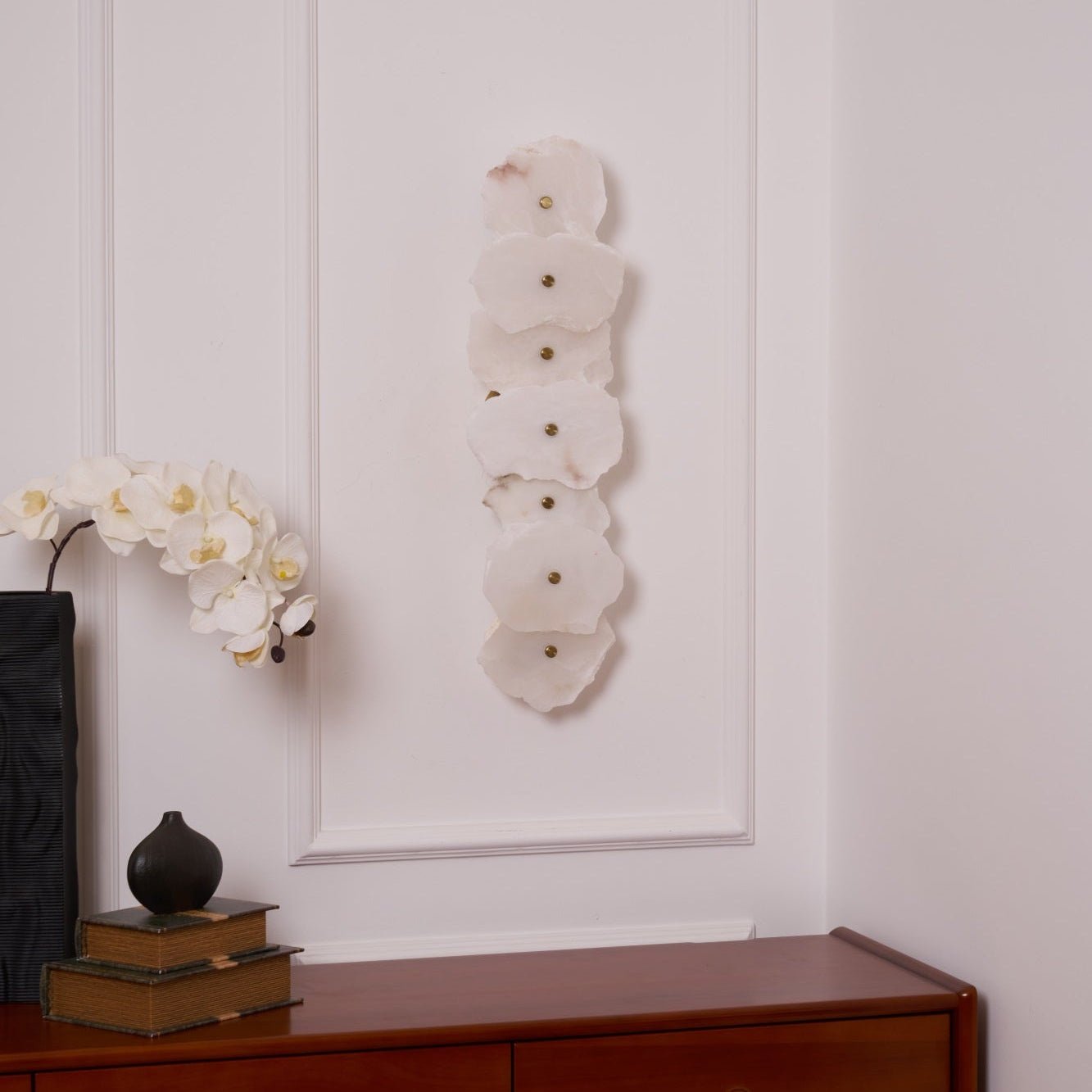 Alabaster Wall Lamp Art Deco with Stacked Flower Panels and Warm LED Light