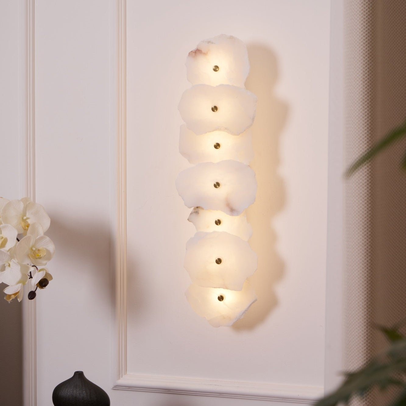 Alabaster Wall Lamp Art Deco with Stacked Flower Panels and Warm LED Light