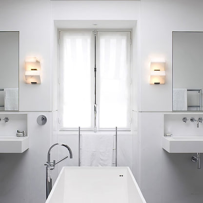 Alabaster Wall Lamp Modern with Stacked Cube Shades and Integrated LED
