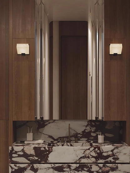 Alabaster Wall Lamp Modern with Stacked Cube Shades and Integrated LED