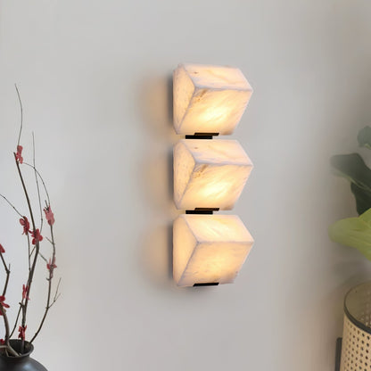 Alabaster Wall Lamp Modern with Stacked Cube Shades and Integrated LED