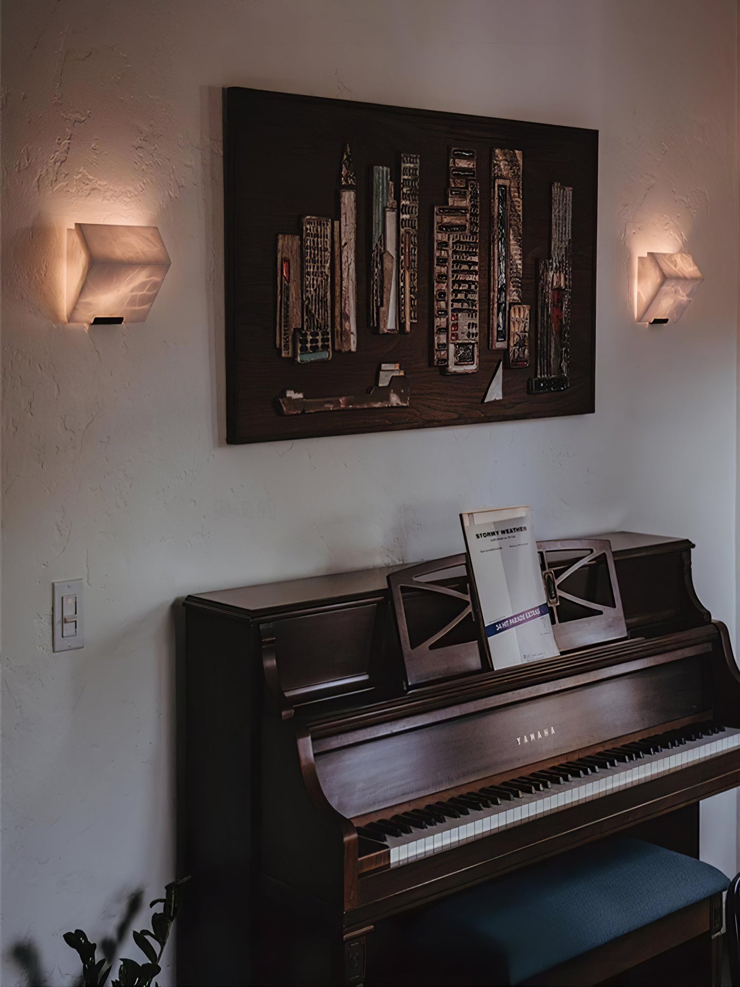 Alabaster Wall Lamp Modern with Stacked Cube Shades and Integrated LED
