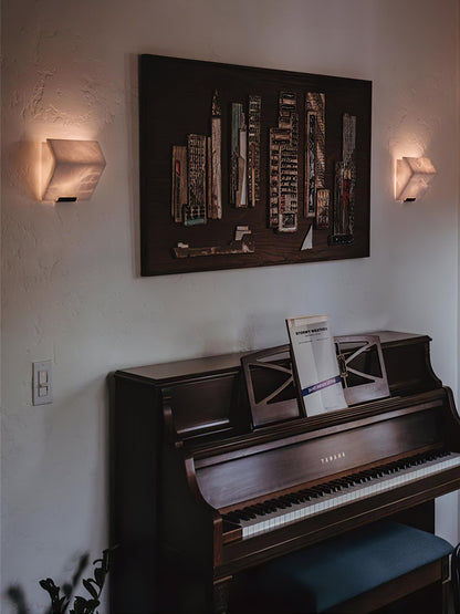 Alabaster Wall Lamp Modern with Stacked Cube Shades and Integrated LED