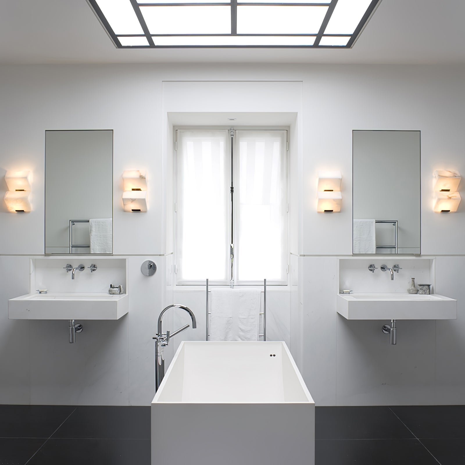 Alabaster Wall Lamp Modern with Stacked Cube Shades and Integrated LED