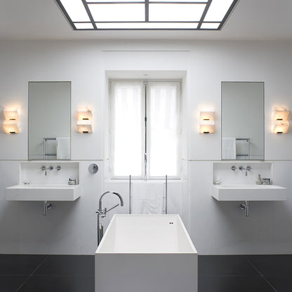 Alabaster Wall Lamp Modern with Stacked Cube Shades and Integrated LED