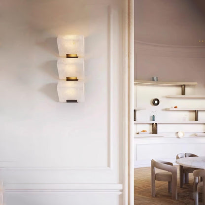 Alabaster Wall Lamp Modern with Stacked Cube Shades and Integrated LED