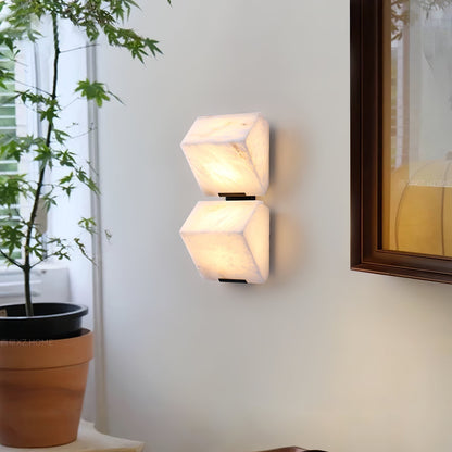 Alabaster Wall Lamp Modern with Stacked Cube Shades and Integrated LED