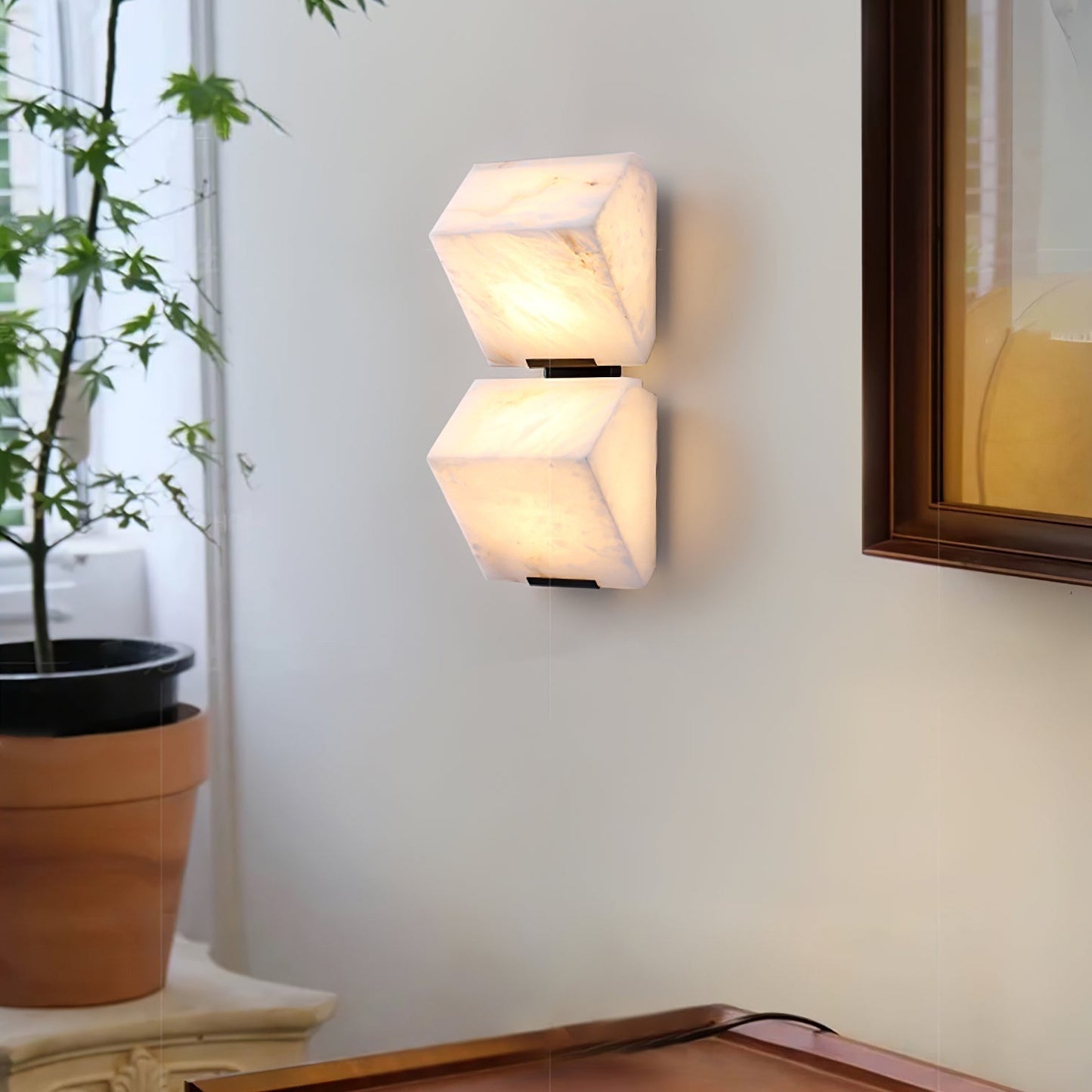 Alabaster Wall Lamp Modern with Stacked Cube Shades and Integrated LED