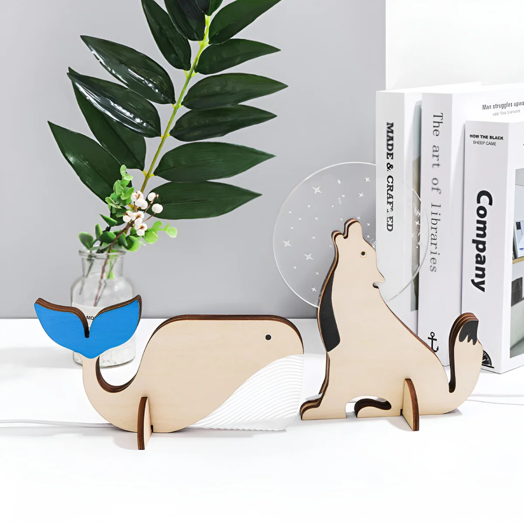 Animal LED Table Lamp Wooden Night Light for Bedroom or Kids Room