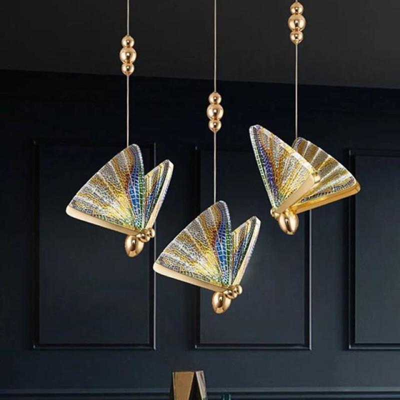 Art Deco Butterfly Pendant Light with Textured Wings