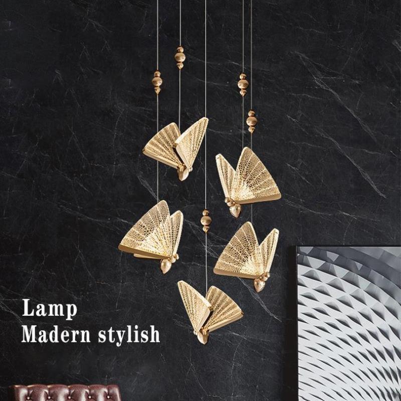 Art Deco Butterfly Pendant Light with Textured Wings