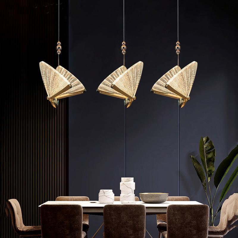 Art Deco Butterfly Pendant Light with Textured Wings