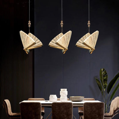 Art Deco Butterfly Pendant Light with Textured Wings