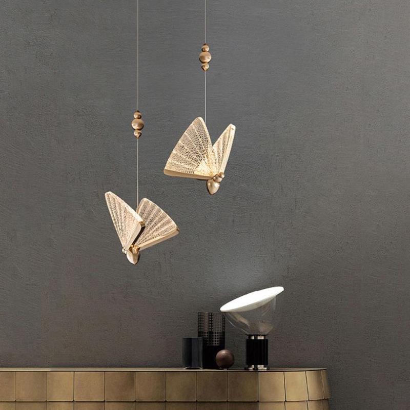 Art Deco Butterfly Pendant Light with Textured Wings