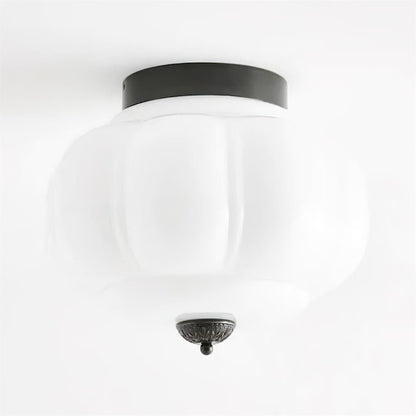 Art Deco Ceiling Lamp with Ribbed Glass Shade and Ornate Canopy