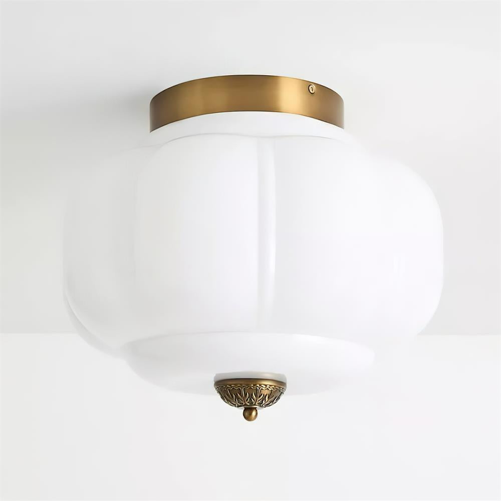 Art Deco Ceiling Lamp with Ribbed Glass Shade and Ornate Canopy