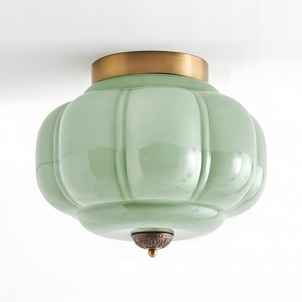 Art Deco Ceiling Lamp with Ribbed Glass Shade and Ornate Canopy