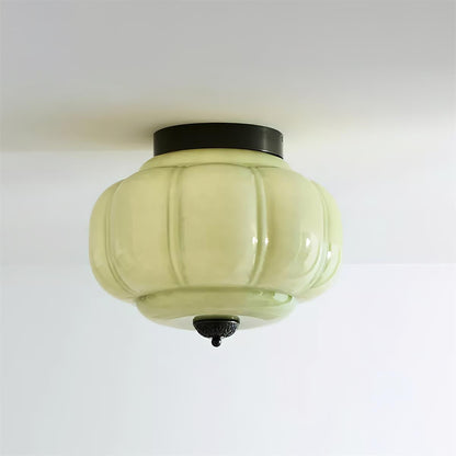 Art Deco Ceiling Lamp with Ribbed Glass Shade and Ornate Canopy