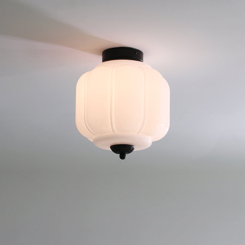 Art Deco Ceiling Lamp with Ribbed Glass Shade and Ornate Canopy