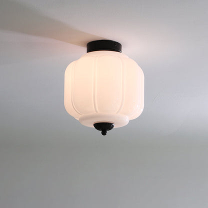 Art Deco Ceiling Lamp with Ribbed Glass Shade and Ornate Canopy