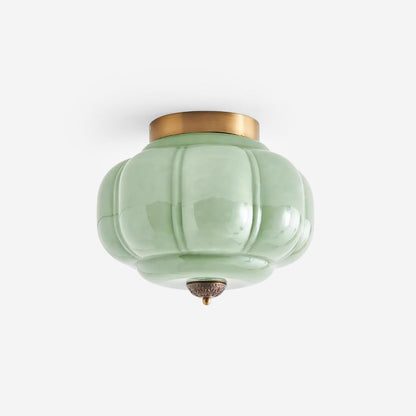 Art Deco Ceiling Lamp with Ribbed Glass Shade and Ornate Canopy