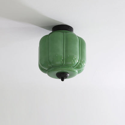 Art Deco Ceiling Lamp with Ribbed Glass Shade and Ornate Canopy