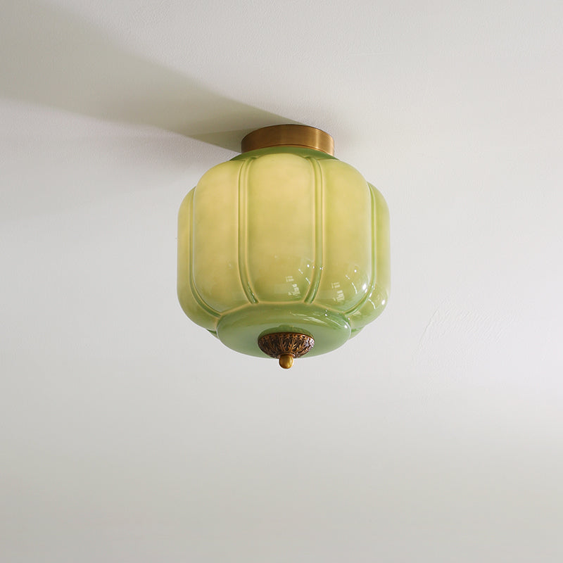 Art Deco Ceiling Lamp with Ribbed Glass Shade and Ornate Canopy
