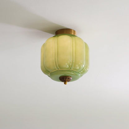 Art Deco Ceiling Lamp with Ribbed Glass Shade and Ornate Canopy