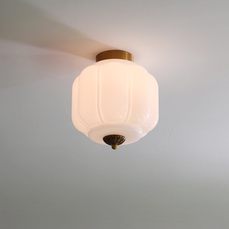 Art Deco Ceiling Lamp with Ribbed Glass Shade and Ornate Canopy