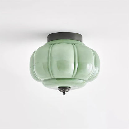 Art Deco Ceiling Lamp with Ribbed Glass Shade and Ornate Canopy