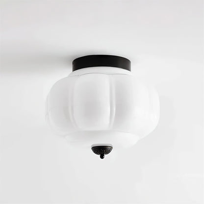 Art Deco Ceiling Lamp with Ribbed Glass Shade and Ornate Canopy