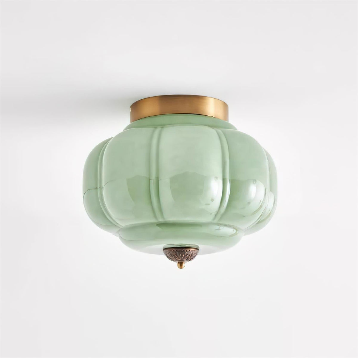 Art Deco Ceiling Lamp with Ribbed Glass Shade and Ornate Canopy