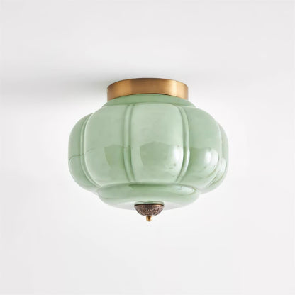 Art Deco Ceiling Lamp with Ribbed Glass Shade and Ornate Canopy