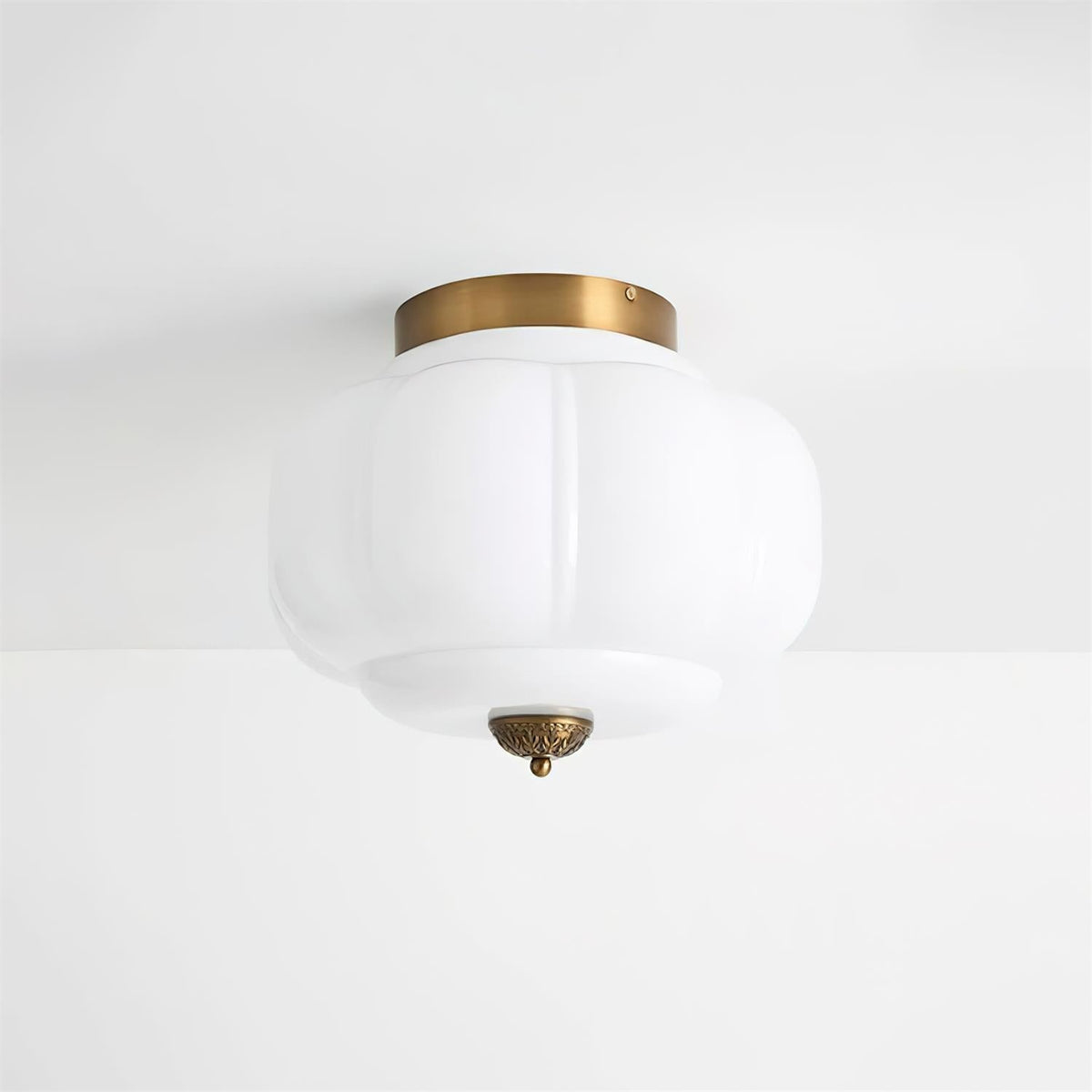 Art Deco Ceiling Lamp with Ribbed Glass Shade and Ornate Canopy